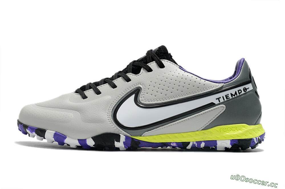 Men's Nike React Tiempo Legend 9 Pro TF Artificial Turf Low-Tops Football Shoes - Grey/White/Black/Yellow 0