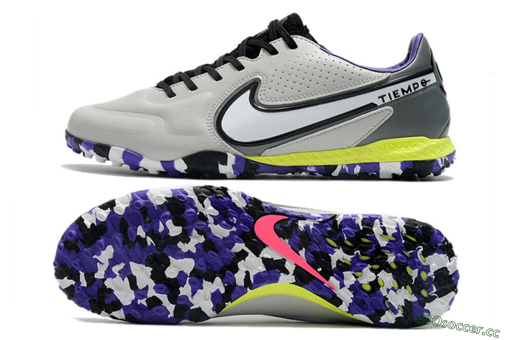 Men's Nike React Tiempo Legend 9 Pro TF Artificial Turf Low-Tops Football Shoes - Grey/White/Black/Yellow 1