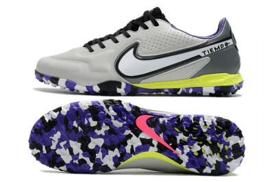 Men's Nike React Tiempo Legend 9 Pro TF Artificial Turf Low-Tops Football Shoes - Grey/White/Black/Yellow