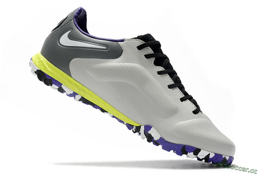 Men's Nike React Tiempo Legend 9 Pro TF Artificial Turf Low-Tops Football Shoes - Grey/White/Black/Yellow 4