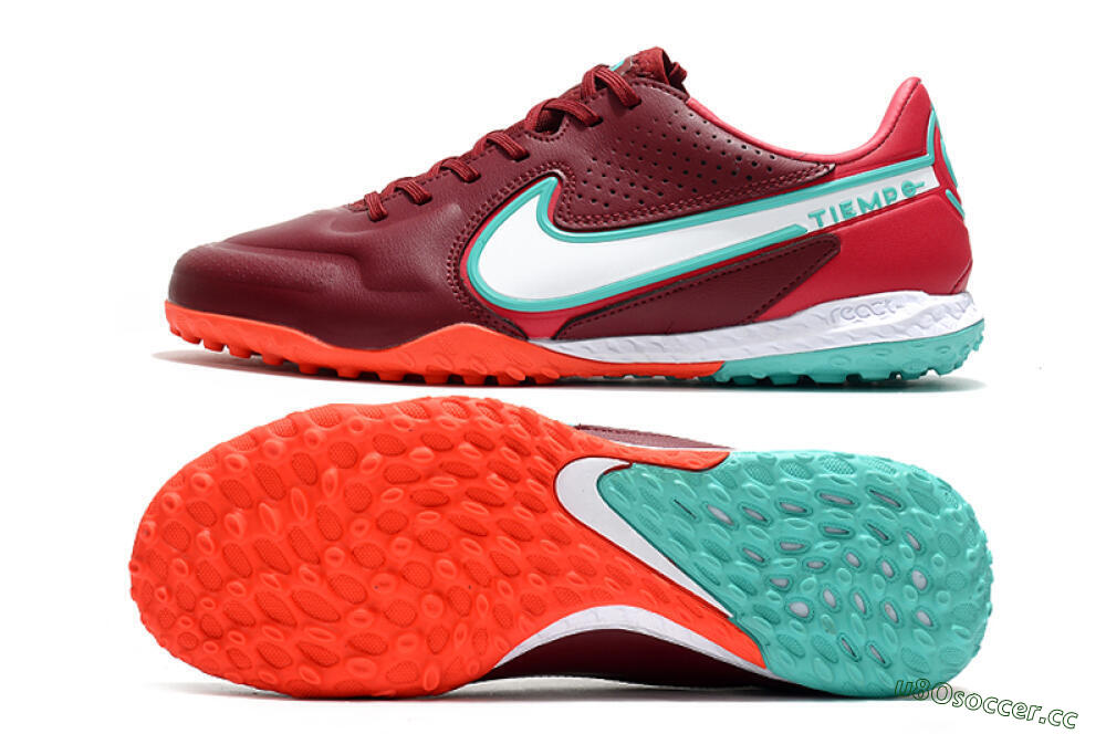 Men's Nike React Tiempo Legend 9 Pro TF Artificial Turf Low-Tops Football Shoes - Red/White/Jade 1