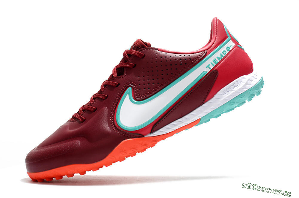 Men's Nike React Tiempo Legend 9 Pro TF Artificial Turf Low-Tops Football Shoes - Red/White/Jade 5