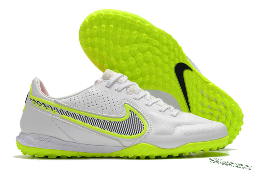 Men's Nike React Tiempo Legend 9 Pro TF Artificial Turf Low-Tops Football Shoes - White/Yellow/Black 2
