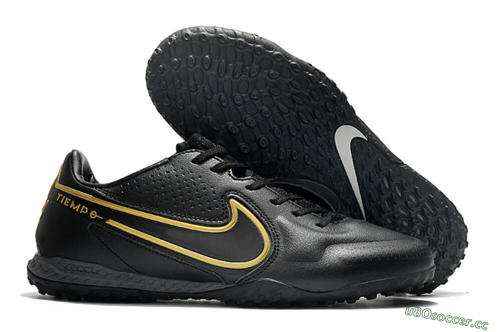 Men's Nike React Tiempo Legend 9 Pro TF Artificial Turf Low-Tops Football Shoes - Black/Gold/White 2