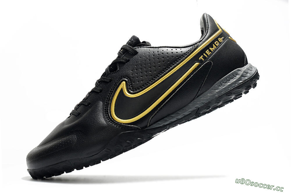 Men's Nike React Tiempo Legend 9 Pro TF Artificial Turf Low-Tops Football Shoes - Black/Gold/White 5
