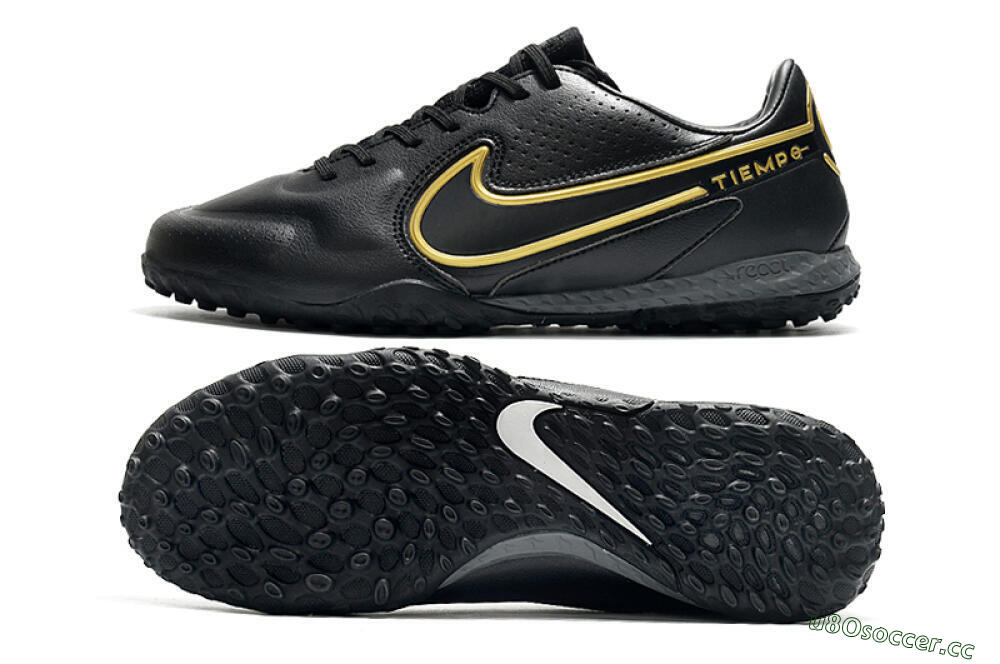 Men's Nike React Tiempo Legend 9 Pro TF Artificial Turf Low-Tops Football Shoes - Black/Gold/White 1