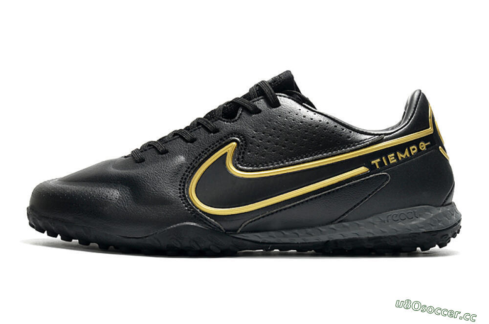 Men's Nike React Tiempo Legend 9 Pro TF Artificial Turf Low-Tops Football Shoes - Black/Gold/White 0