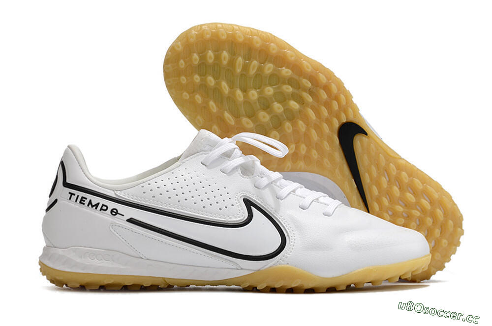 Men's Nike React Tiempo Legend 9 Pro TF Artificial Turf Low-Tops Football Shoes - White/Black/Brown 2