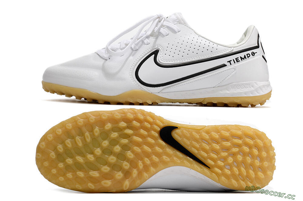 Men's Nike React Tiempo Legend 9 Pro TF Artificial Turf Low-Tops Football Shoes - White/Black/Brown 1