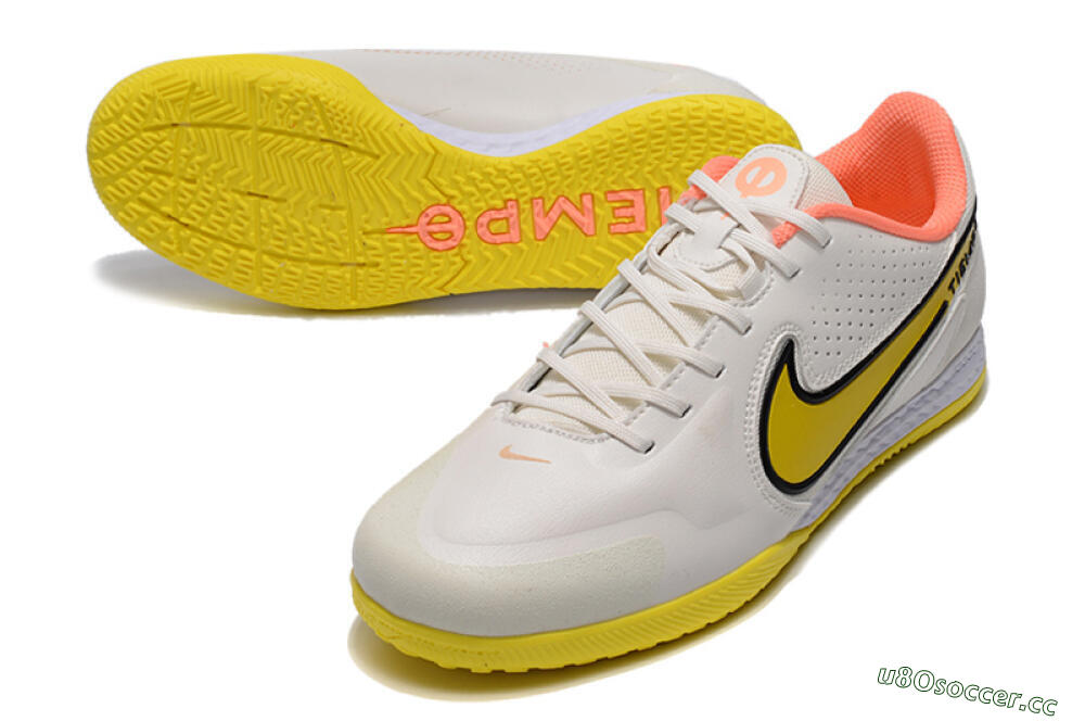 Men's Nike React Tiempo Legend 9 Pro IC Indoor & Futsal Low-Tops Football Shoes - White/Black/Yellow 3