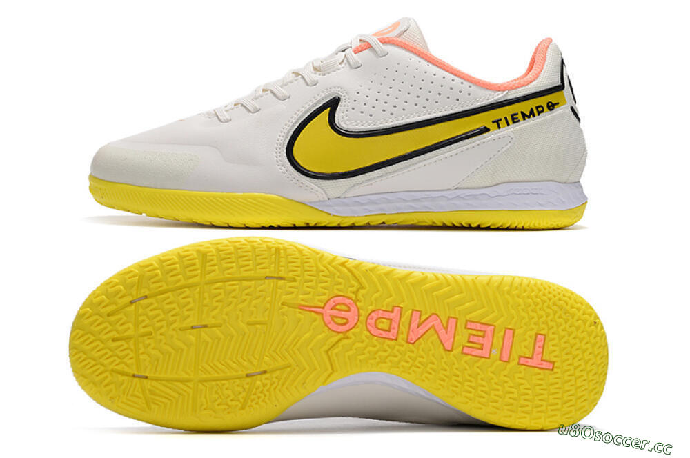 Men's Nike React Tiempo Legend 9 Pro IC Indoor & Futsal Low-Tops Football Shoes - White/Black/Yellow 1