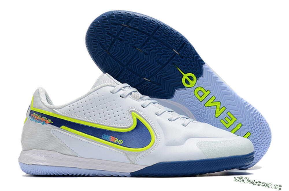 Men's Nike React Tiempo Legend 9 Pro IC Indoor & Futsal Low-Tops Football Shoes - White/Blue/Yellow 2