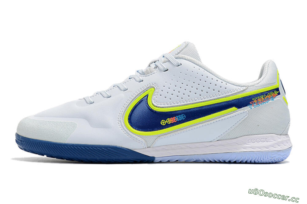 Men's Nike React Tiempo Legend 9 Pro IC Indoor & Futsal Low-Tops Football Shoes - White/Blue/Yellow 0