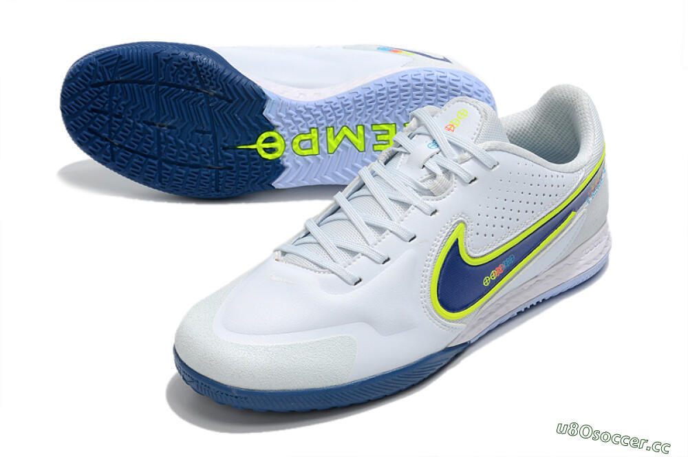 Men's Nike React Tiempo Legend 9 Pro IC Indoor & Futsal Low-Tops Football Shoes - White/Blue/Yellow 3