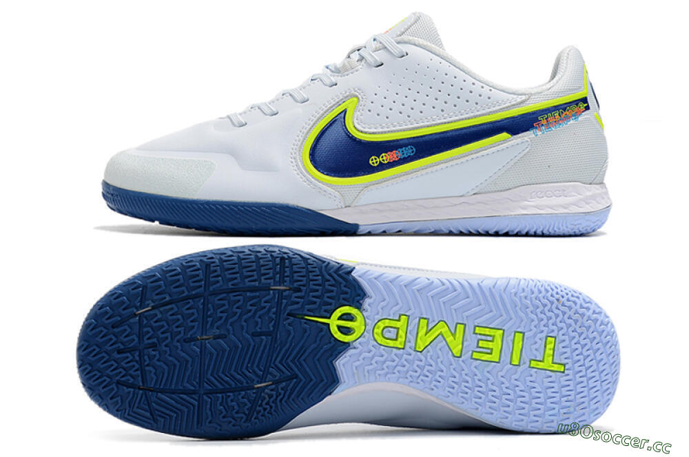 Men's Nike React Tiempo Legend 9 Pro IC Indoor & Futsal Low-Tops Football Shoes - White/Blue/Yellow 1