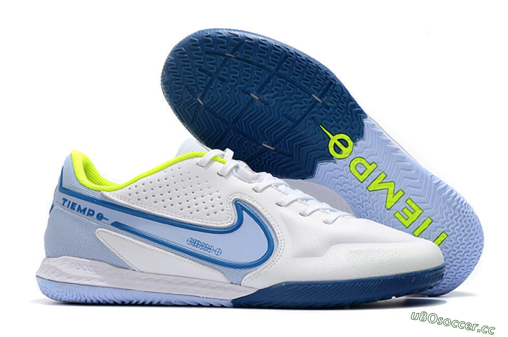 Men's Nike React Tiempo Legend 9 Pro IC Indoor & Futsal Low-Tops Football Shoes - White/Blue/Yellow 2