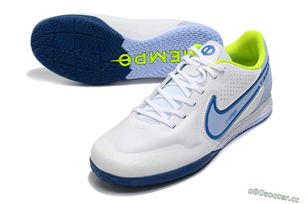 Men's Nike React Tiempo Legend 9 Pro IC Indoor & Futsal Low-Tops Football Shoes - White/Blue/Yellow 3