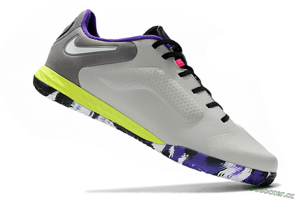Men's Nike React Tiempo Legend 9 Pro IC Indoor & Futsal Low-Tops Football Shoes - Grey/White/Black/Yellow 4