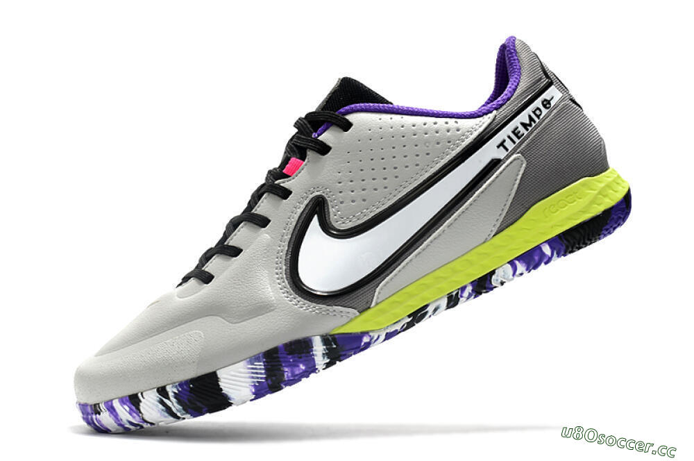 Men's Nike React Tiempo Legend 9 Pro IC Indoor & Futsal Low-Tops Football Shoes - Grey/White/Black/Yellow 5