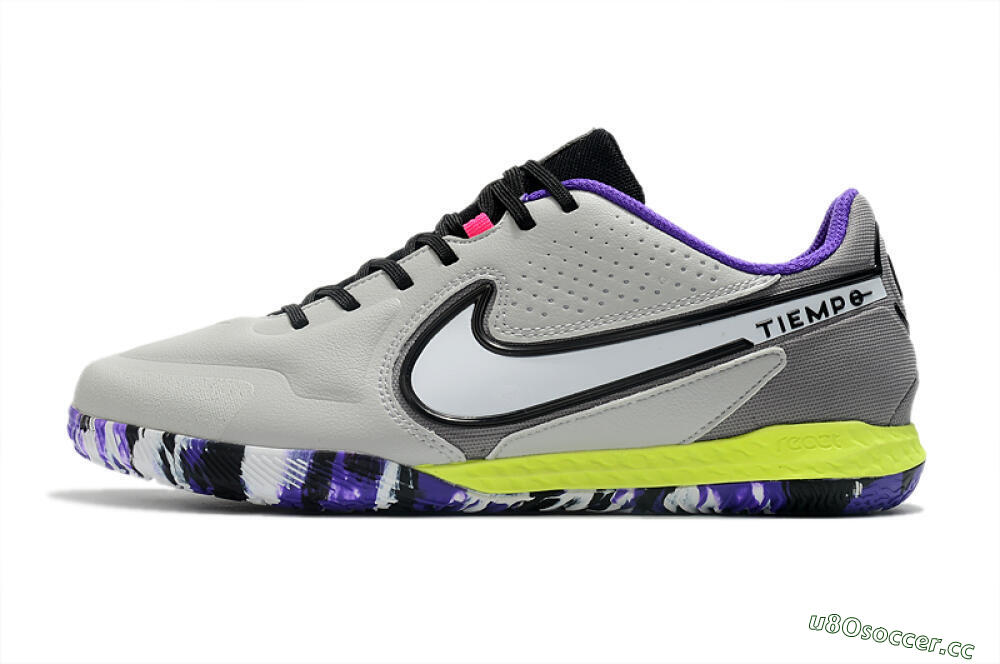Men's Nike React Tiempo Legend 9 Pro IC Indoor & Futsal Low-Tops Football Shoes - Grey/White/Black/Yellow 0