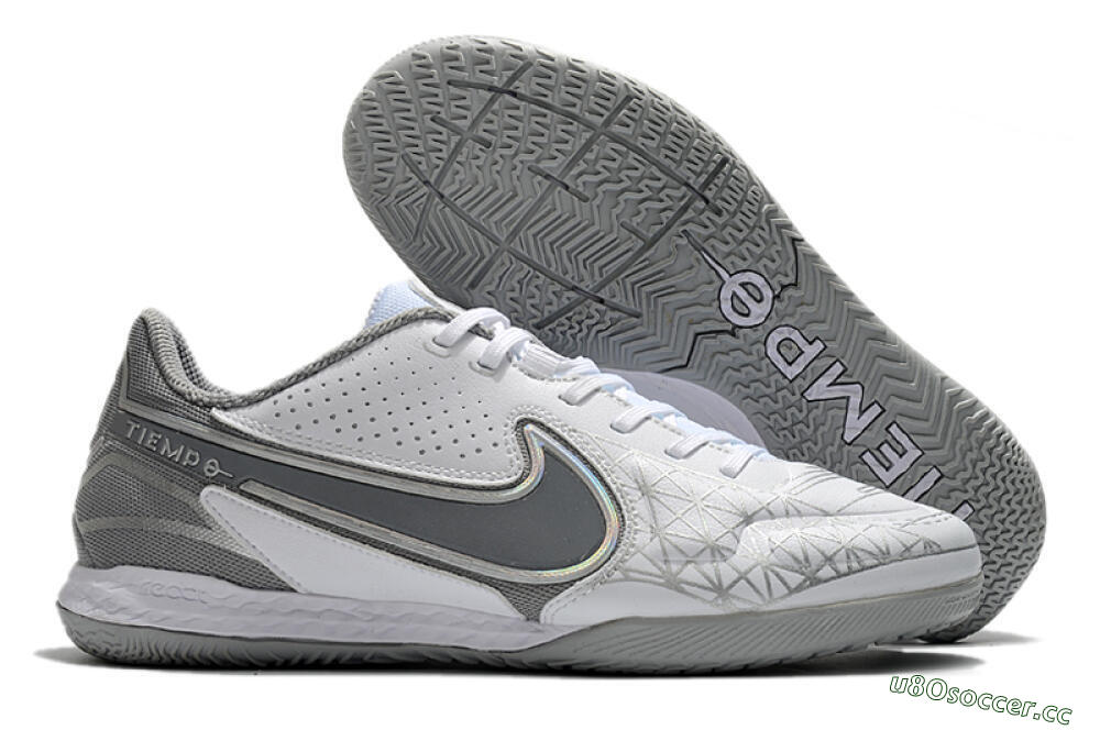 Men's Nike React Tiempo Legend 9 Pro IC Indoor & Futsal Low-Tops Football Shoes - White/Silver/Grey 2