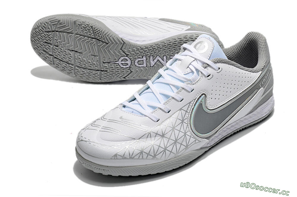 Men's Nike React Tiempo Legend 9 Pro IC Indoor & Futsal Low-Tops Football Shoes - White/Silver/Grey 3