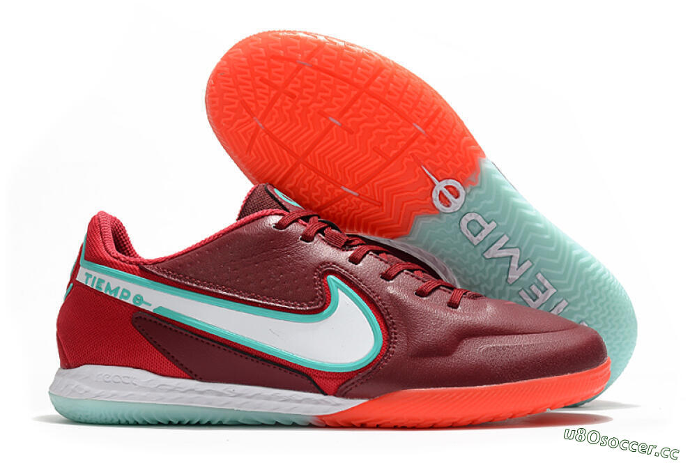 Men's Nike React Tiempo Legend 9 Pro IC Indoor & Futsal Low-Tops Football Shoes - Red/Jade/White 2