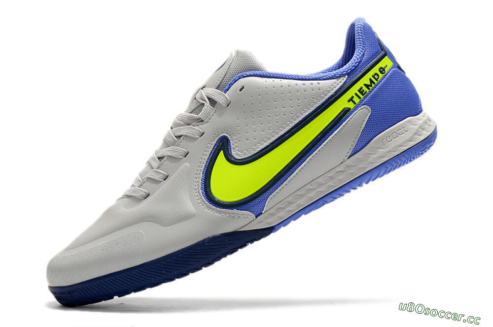 Men's Nike React Tiempo Legend 9 Pro IC Indoor & Futsal Low-Tops Football Shoes - Grey/Yellow/Blue 5