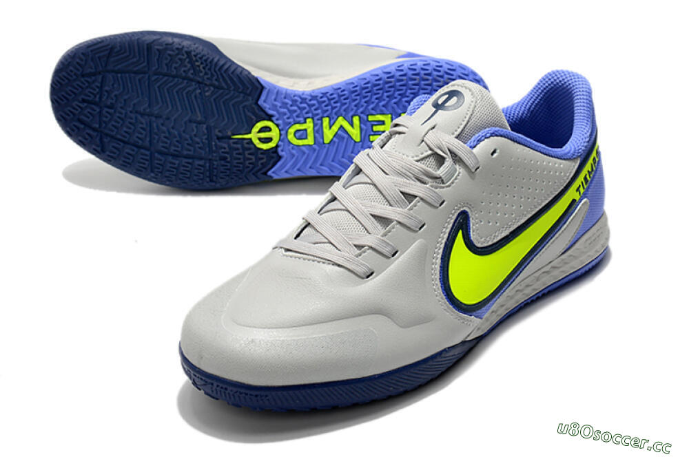 Men's Nike React Tiempo Legend 9 Pro IC Indoor & Futsal Low-Tops Football Shoes - Grey/Yellow/Blue 3