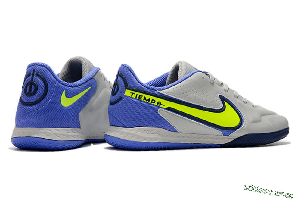 Men's Nike React Tiempo Legend 9 Pro IC Indoor & Futsal Low-Tops Football Shoes - Grey/Yellow/Blue 6