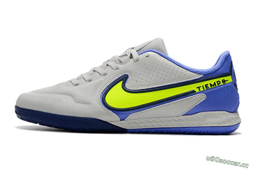 Men's Nike React Tiempo Legend 9 Pro IC Indoor & Futsal Low-Tops Football Shoes - Grey/Yellow/Blue 0