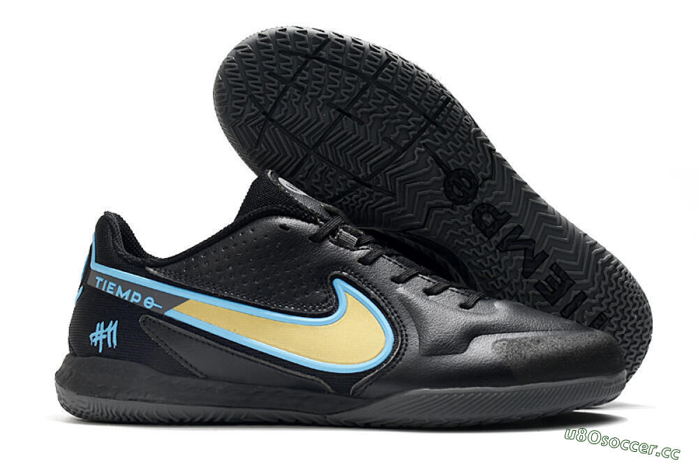 Men's Nike React Tiempo Legend 9 Pro IC Indoor & Futsal Low-Tops Football Shoes - Black/Gold/Blue 2