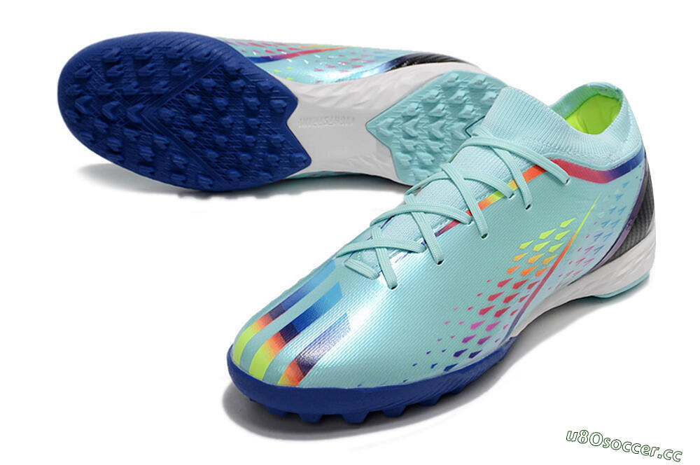 Men's Adidas X Speedportal.3 TF Artificial Turf Low-Tops Football Shoes - Jade/Red/Yellow/Blue 3