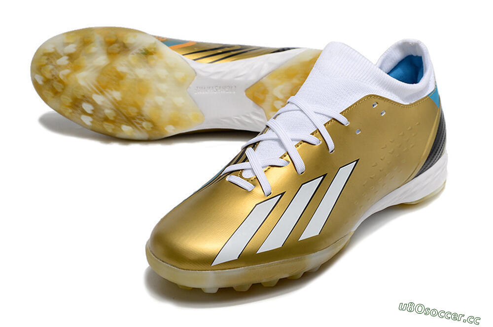 Men's Adidas X Speedportal.3 TF Artificial Turf Low-Tops Football Shoes - Gold/White/Black 3