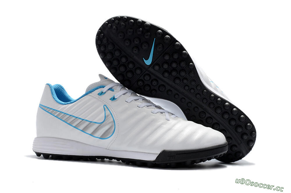Men's Nike Tiempox Ligera IV TF Artificial Turf Low-Tops Football Shoes - White/Silver/Blue 2