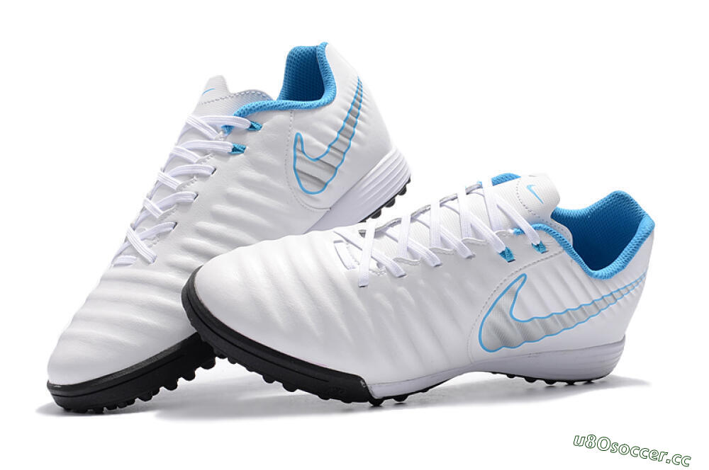 Men's Nike Tiempox Ligera IV TF Artificial Turf Low-Tops Football Shoes - White/Silver/Blue 6