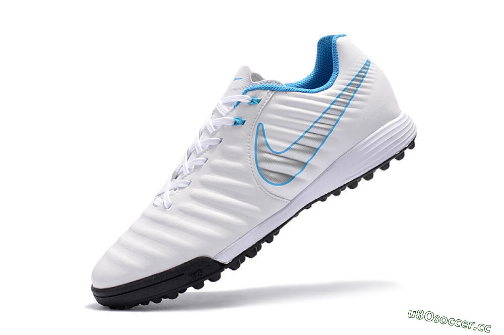 Men's Nike Tiempox Ligera IV TF Artificial Turf Low-Tops Football Shoes - White/Silver/Blue 8