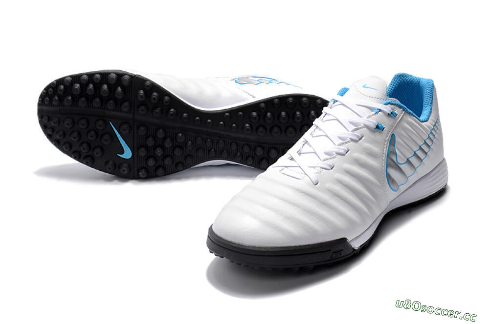 Men's Nike Tiempox Ligera IV TF Artificial Turf Low-Tops Football Shoes - White/Silver/Blue 3