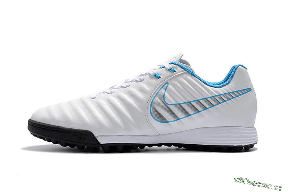 Men's Nike Tiempox Ligera IV TF Artificial Turf Low-Tops Football Shoes - White/Silver/Blue 0