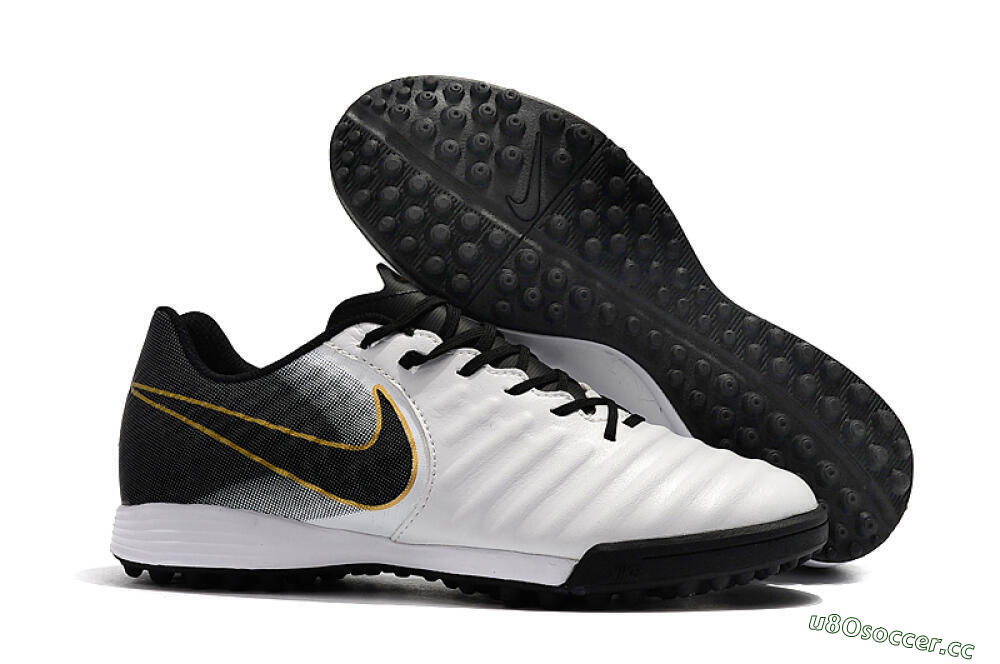 Men's Nike Tiempox Ligera IV TF Artificial Turf Low-Tops Football Shoes - White/Gold/Black 2