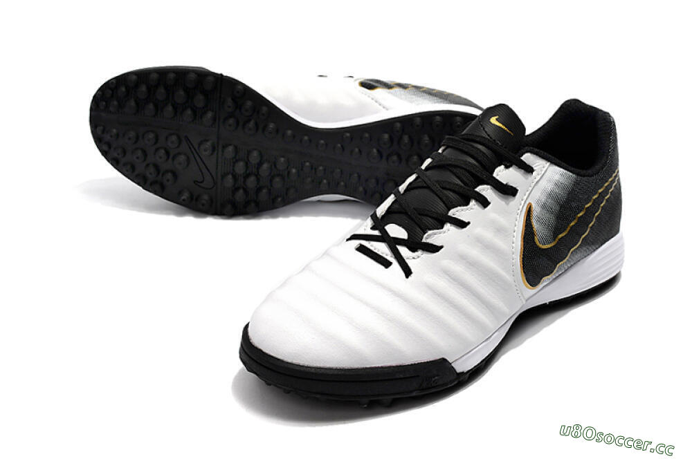 Men's Nike Tiempox Ligera IV TF Artificial Turf Low-Tops Football Shoes - White/Gold/Black 3