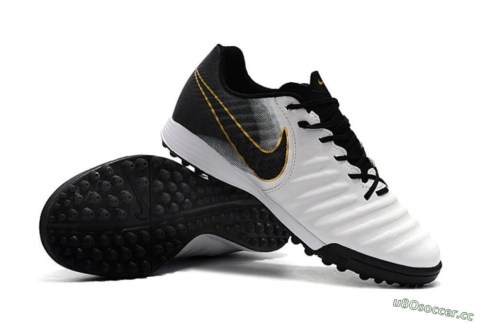 Men's Nike Tiempox Ligera IV TF Artificial Turf Low-Tops Football Shoes - White/Gold/Black 4