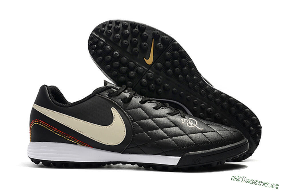 Men's Nike Tiempox Finale 10R TF Artificial Turf Low-Tops Football Shoes - Black/Beige/White 2