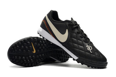Men's Nike Tiempox Finale 10R TF Artificial Turf Low-Tops Football Shoes - Black/Beige/White