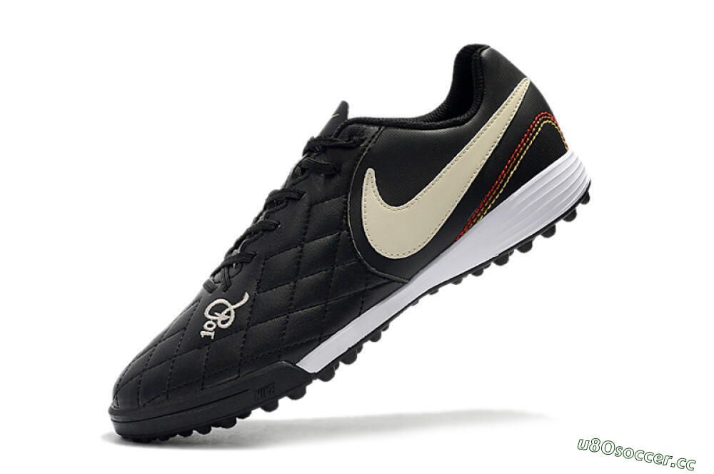 Men's Nike Tiempox Finale 10R TF Artificial Turf Low-Tops Football Shoes - Black/Beige/White 8