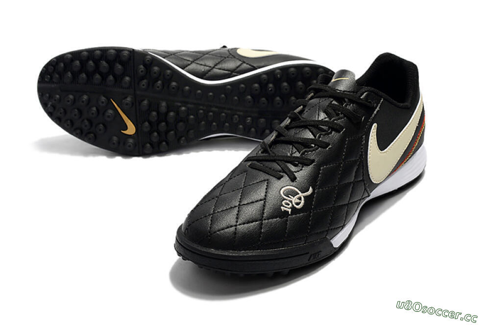 Men's Nike Tiempox Finale 10R TF Artificial Turf Low-Tops Football Shoes - Black/Beige/White 3