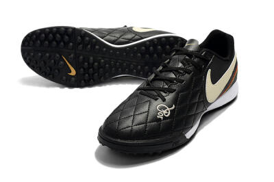 Men's Nike Tiempox Finale 10R TF Artificial Turf Low-Tops Football Shoes - Black/Beige/White
