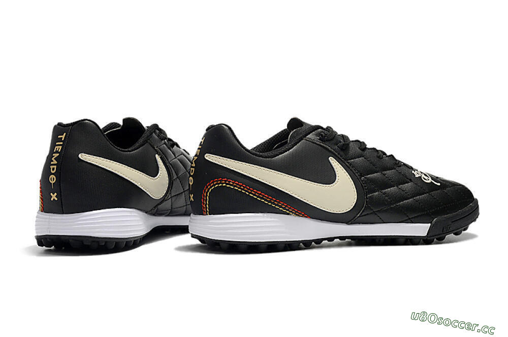 Men's Nike Tiempox Finale 10R TF Artificial Turf Low-Tops Football Shoes - Black/Beige/White 9