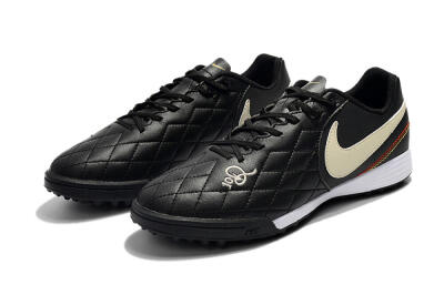 Men's Nike Tiempox Finale 10R TF Artificial Turf Low-Tops Football Shoes - Black/Beige/White