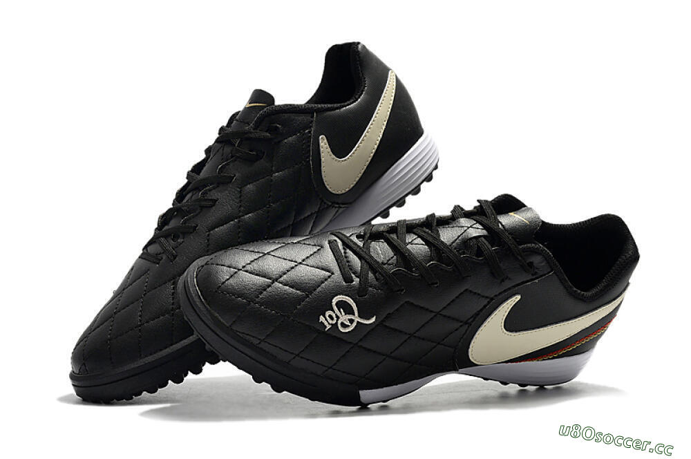 Men's Nike Tiempox Finale 10R TF Artificial Turf Low-Tops Football Shoes - Black/Beige/White 6